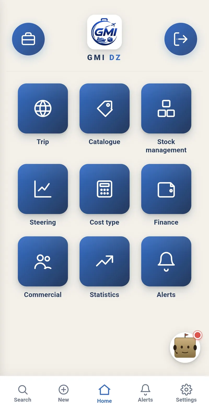 Home screen of the GMI DZ app and its modules