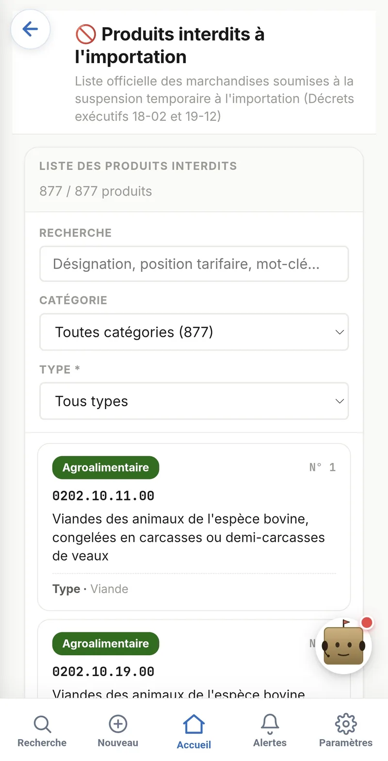 Liste des produits interdits à l'importation
