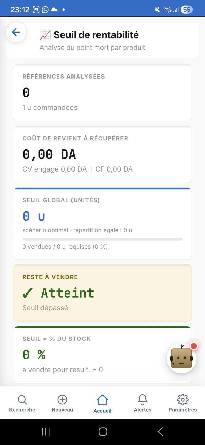Calcul du seuil de rentabilité dans GMI DZ